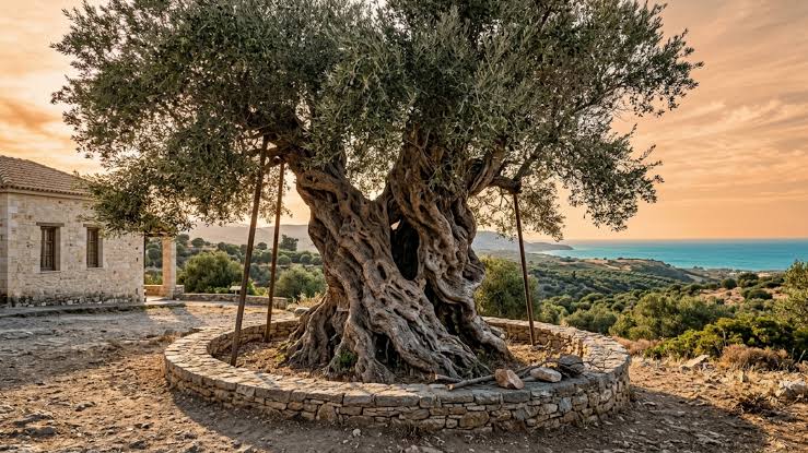 Oliveiras centenárias em um campo grego